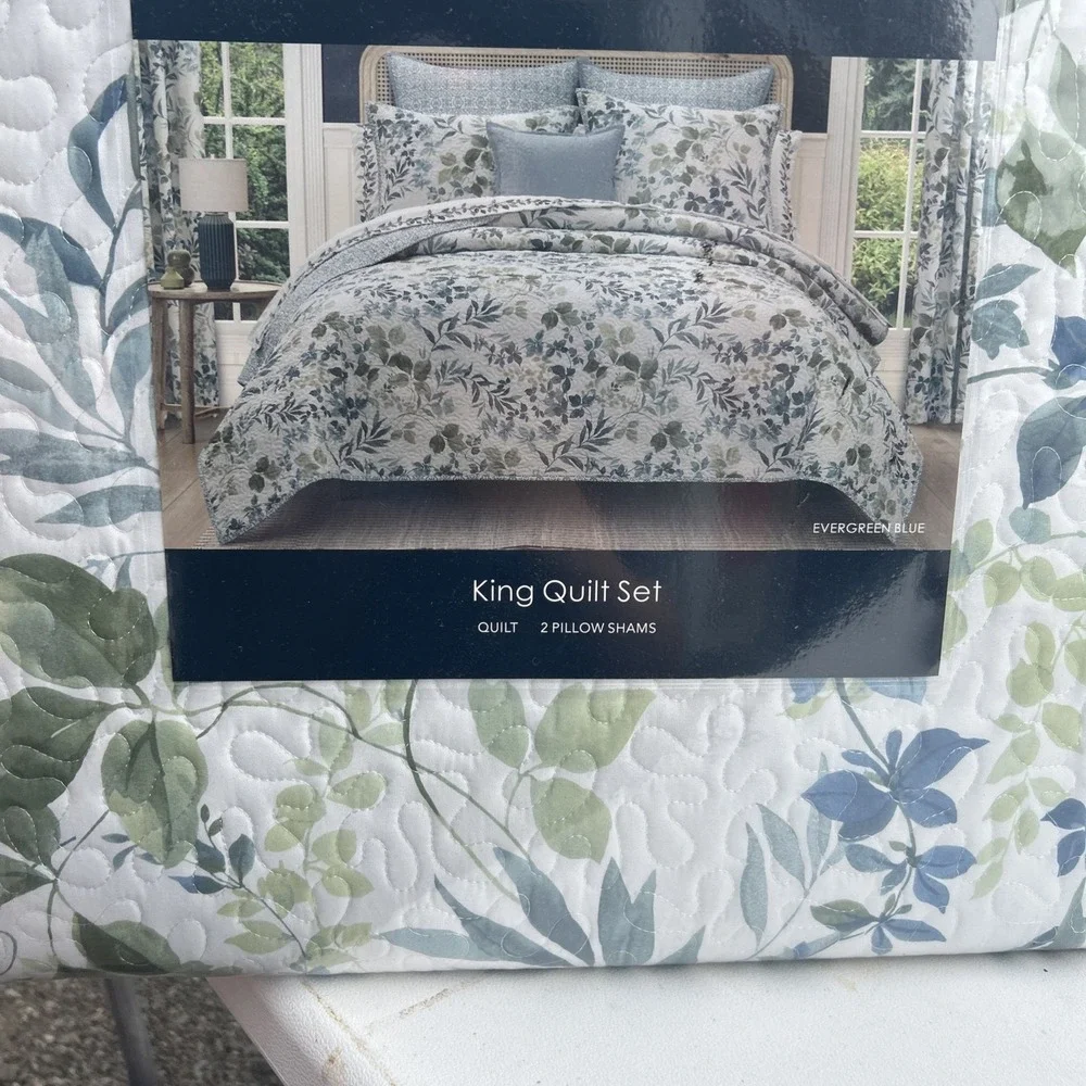 Royal Court Home Floral 3-Pc. King Quilt Set, BLUE